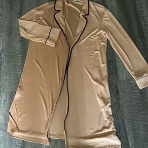 Zara Tan Satin Long Sleeve Robe